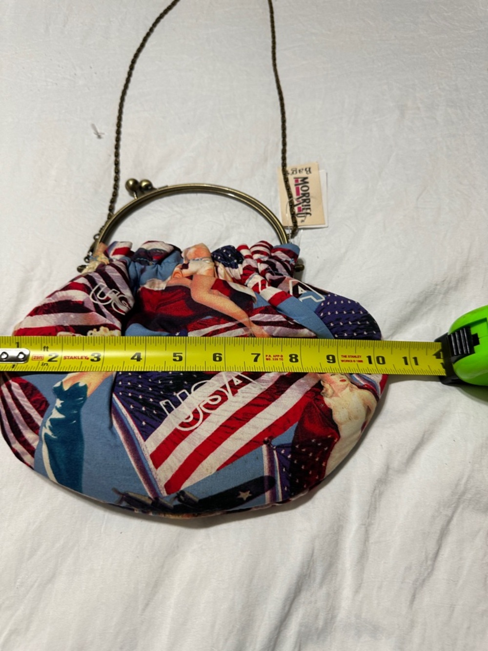 Vintage-Style Patriotic Print Drawstring Shoulder Bag - Red, White & Blue - Picture 7 of 10